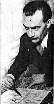 Rudolf Schriever nel 1950 mentre sta disegnando uno schizzo della sua "invenzione"